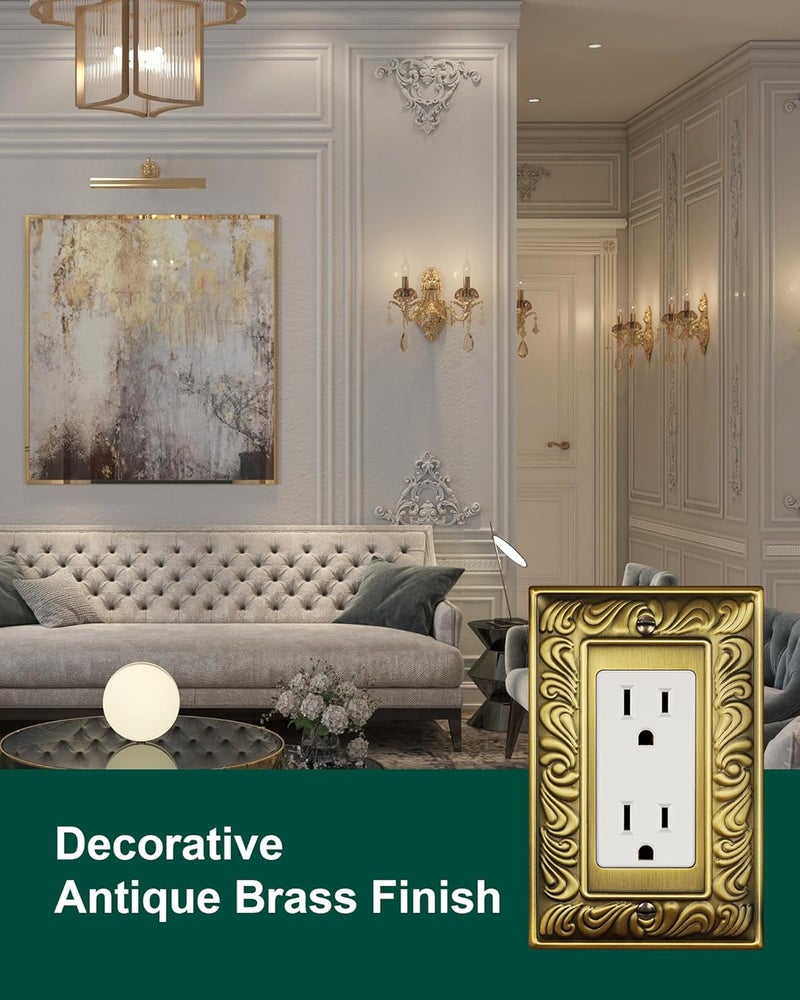 treewell 6-Pack Decorator Outlet Cover Plate, Paisley Pattern Decorative Switch Plates and Outlet Covers, Antique Brass Metal Wall Plates for Electrical Outlets, Receptacle, GFCI Outlet, Dimmer Switch - Image 3